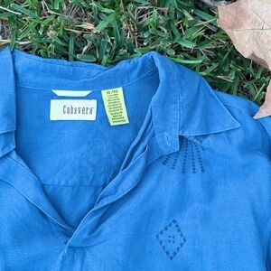 Cubavera Blue Embroidered Long sleeve Pullover Shirt